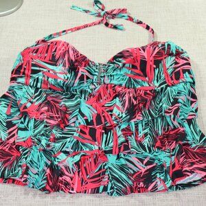 Collections by Catalina Black, Bright Pink and Teal Ruffled Tiered Tankini Top